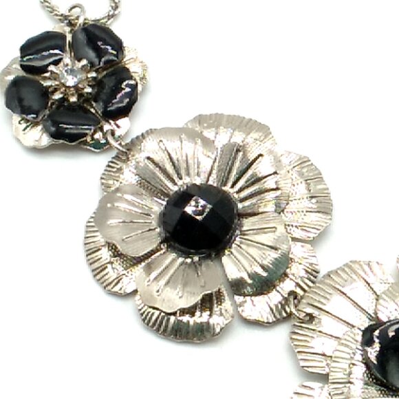 2028 Brand Metal Flower Necklace Black Silver-tone Crystal Signed - Picture 8 of 16